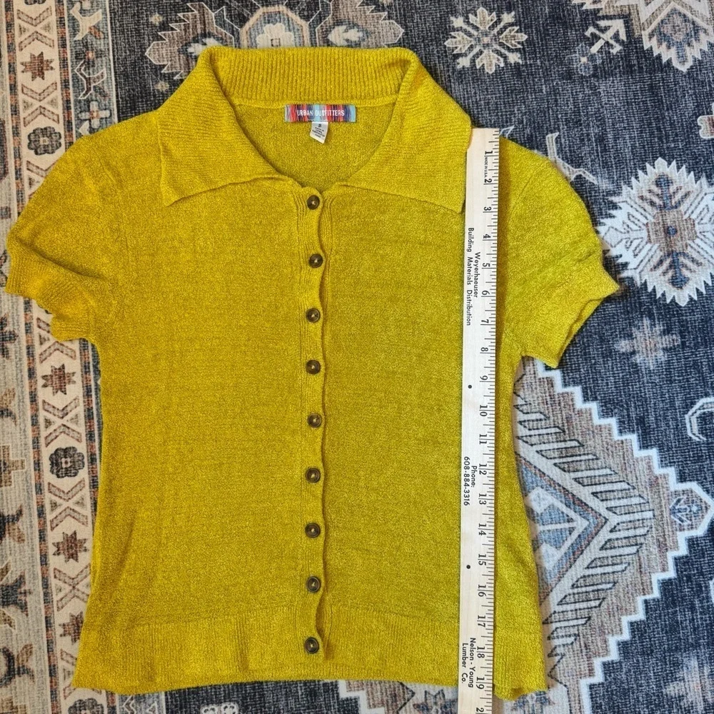 Urban Outfitters Adeline V Neck Collared Cardigan Yellow Women’s Size Small - Picture 10 of 10